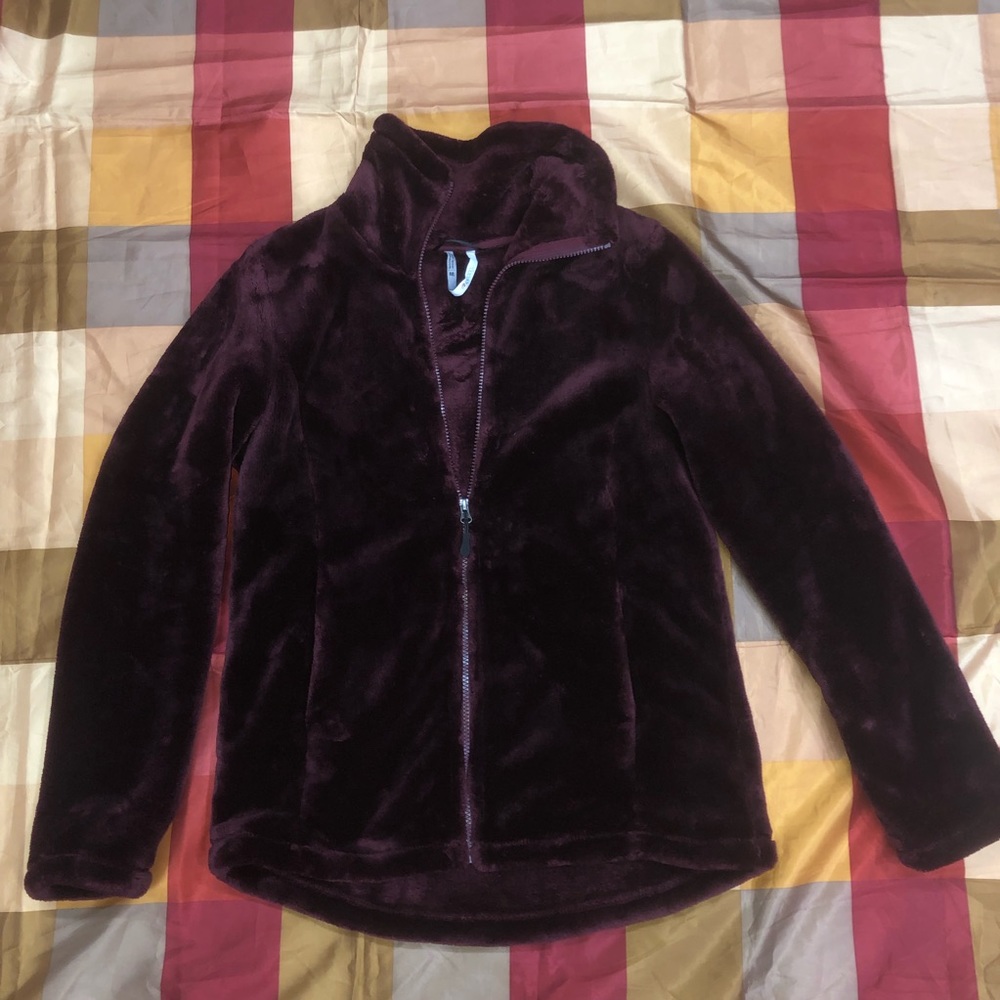 Ideology Burgundy Faux Fur Zip Up Sweater - Picture 10 of 10